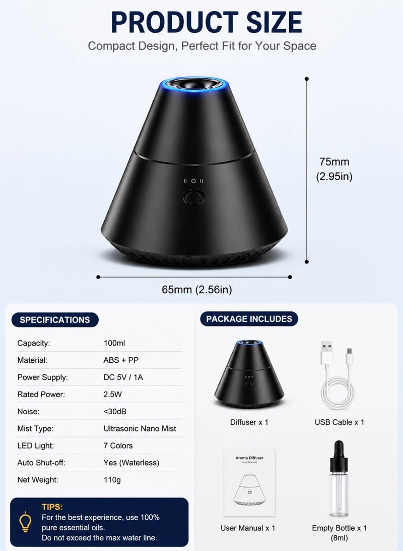 CAFELE USB Mini Car Essential Oil Diffuser 100ml – Ultrasonic Portable Air Humidifier Aroma Diffuser, Quiet Mist Air Freshener for Car Home Office Bedroom with LED Night Light - Image 5