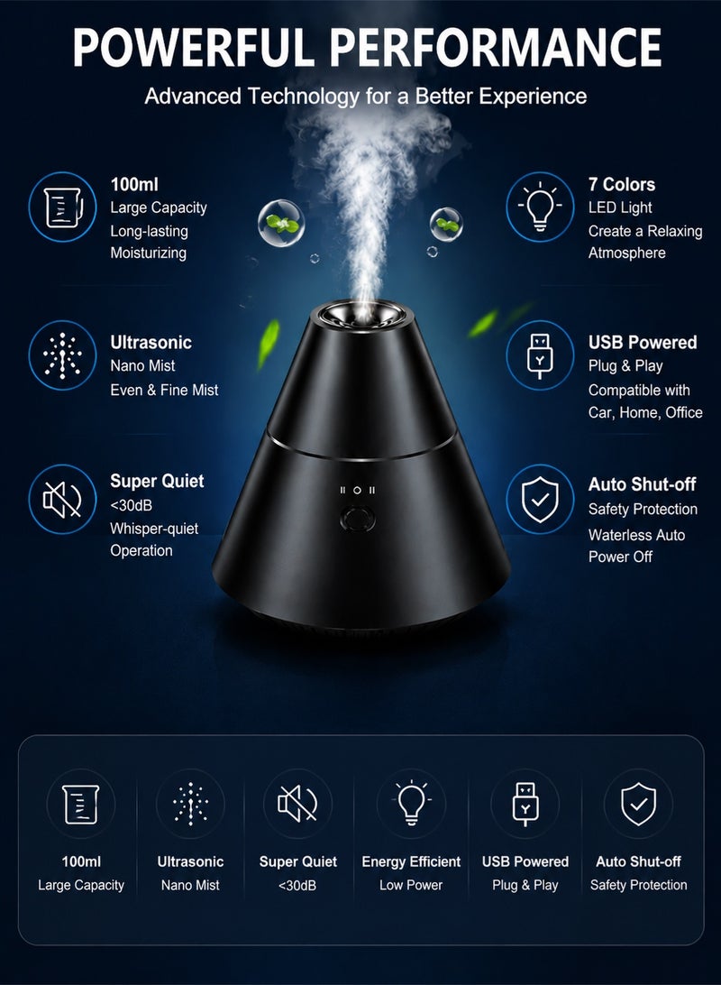 CAFELE USB Mini Car Essential Oil Diffuser 100ml – Ultrasonic Portable Air Humidifier Aroma Diffuser, Quiet Mist Air Freshener for Car Home Office Bedroom with LED Night Light - Image 4