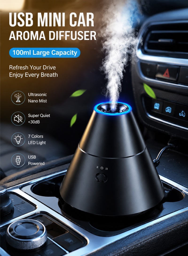 CAFELE USB Mini Car Essential Oil Diffuser 100ml – Ultrasonic Portable Air Humidifier Aroma Diffuser, Quiet Mist Air Freshener for Car Home Office Bedroom with LED Night Light - Image 1