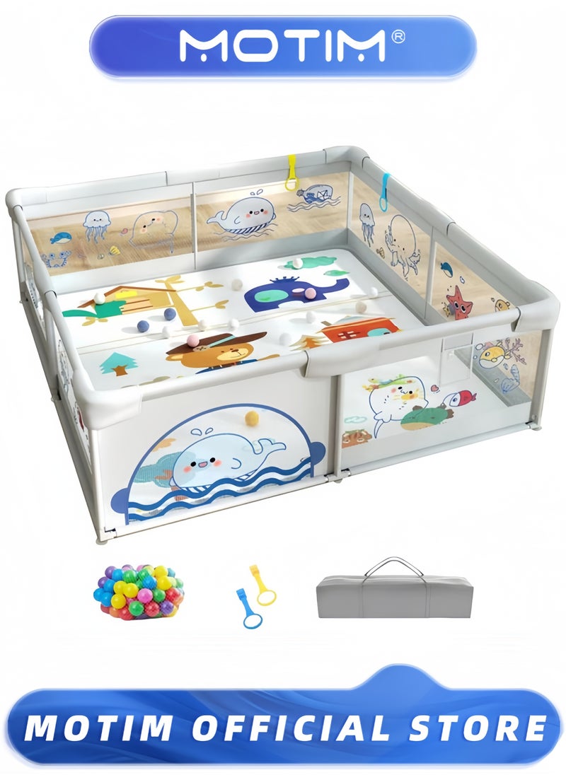 Motim Baby Playpen with Ocean Balls Baby Fence with Breathable Mesh Portable Playpen Safety Sturdiness Babys Fences for Babies & Infant & Toddler & Childs  - Image 1