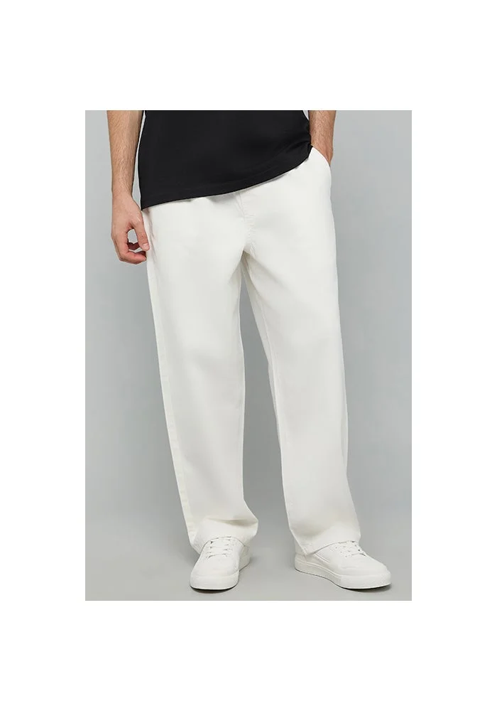 أر أند بي Solid Relaxed Fit Jeans with Button Closure