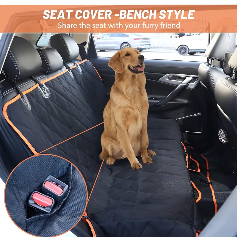 CHANCCI Dog Car Seat Cover for Back Seat, Waterproof Dog Seat Cover Pet Car Hammock with Mesh Window, Nonslip Bench Seat Cover Cargo Liner Protector with Dog Seatbelt for Cars, Trucks, SUVs - Image 2