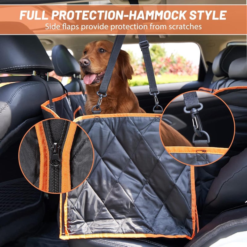 CHANCCI Dog Car Seat Cover for Back Seat, Waterproof Dog Seat Cover Pet Car Hammock with Mesh Window, Nonslip Bench Seat Cover Cargo Liner Protector with Dog Seatbelt for Cars, Trucks, SUVs - Image 4