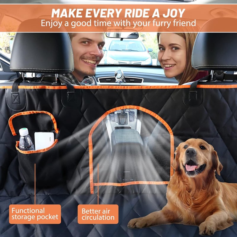 CHANCCI Dog Car Seat Cover for Back Seat, Waterproof Dog Seat Cover Pet Car Hammock with Mesh Window, Nonslip Bench Seat Cover Cargo Liner Protector with Dog Seatbelt for Cars, Trucks, SUVs - Image 3