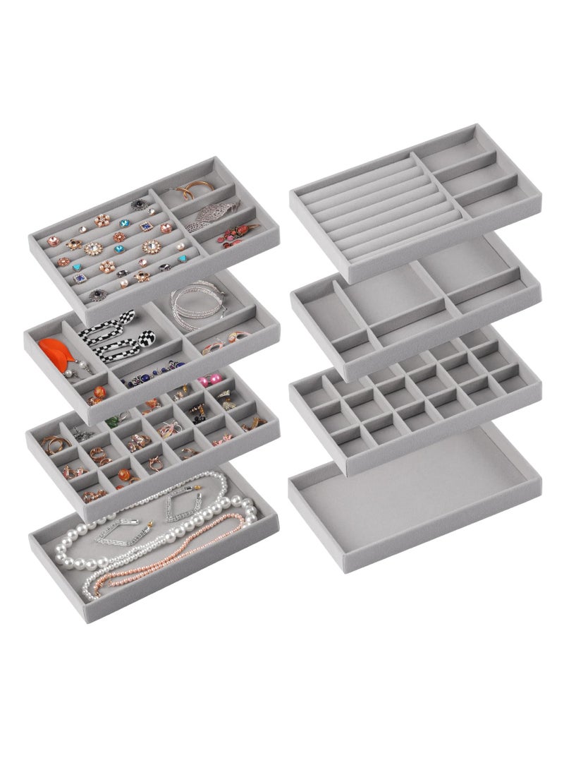 Excefore Jewelry Organizer Tray, 8 Set Stackable Jewelry Organizer Stackable Trays for Drawers, Drawer Inserts Earring Organizer For Women Girls Jewelry Storage Display Case for Rings Stud Necklaces (Grey) - Image 1