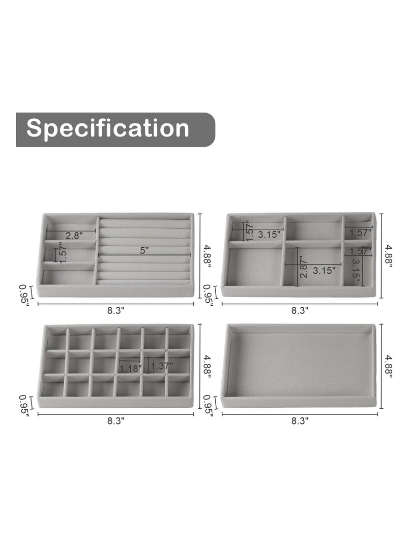 Excefore Jewelry Organizer Tray, 8 Set Stackable Jewelry Organizer Stackable Trays for Drawers, Drawer Inserts Earring Organizer For Women Girls Jewelry Storage Display Case for Rings Stud Necklaces (Grey) - Image 5