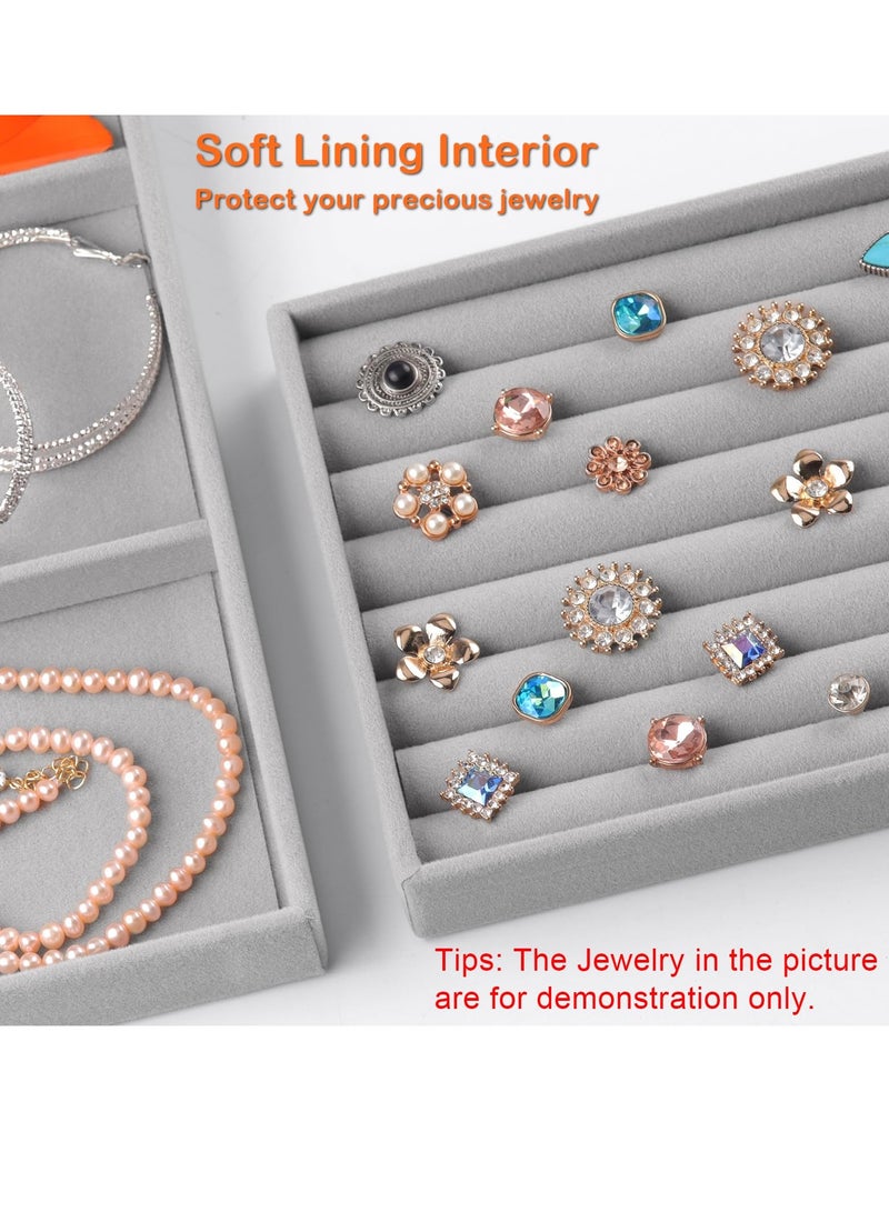 Excefore Jewelry Organizer Tray, 8 Set Stackable Jewelry Organizer Stackable Trays for Drawers, Drawer Inserts Earring Organizer For Women Girls Jewelry Storage Display Case for Rings Stud Necklaces (Grey) - Image 3