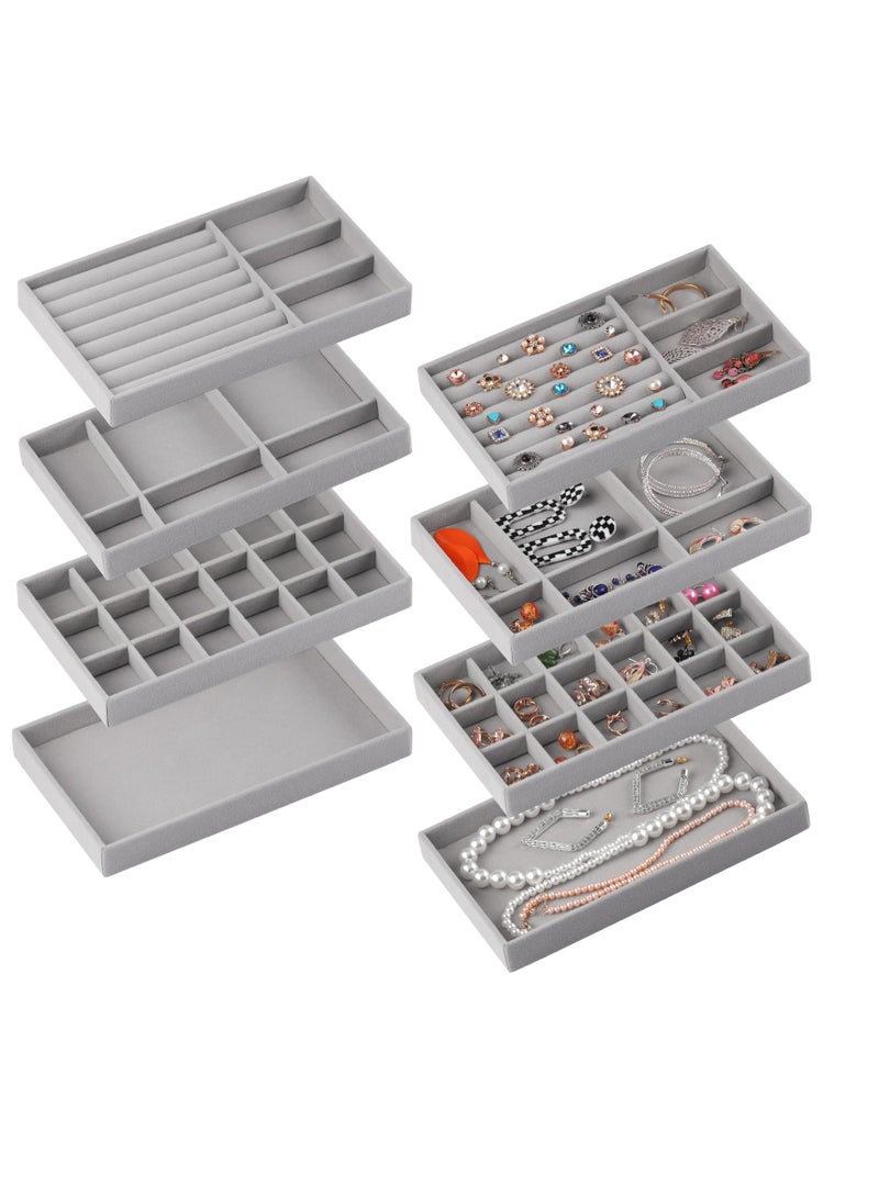 Excefore Jewelry Organizer Tray, 8 Set Stackable Jewelry Organizer Stackable Trays for Drawers, Drawer Inserts Earring Organizer For Women Girls Jewelry Storage Display Case for Rings Stud Necklaces (Grey) - Image 2