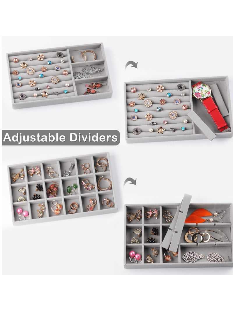 Excefore Jewelry Organizer Tray, 8 Set Stackable Jewelry Organizer Stackable Trays for Drawers, Drawer Inserts Earring Organizer For Women Girls Jewelry Storage Display Case for Rings Stud Necklaces (Grey) - Image 4
