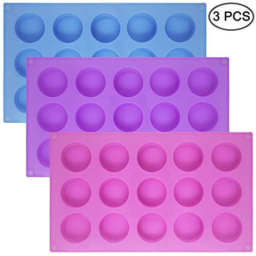 SENHAI 3 Pcs 15 Holes Cylinder Silicone Molds for Making Chocolate Candy Soap Muffin Brownie Cake Pudding Baking - Purple Blue Pink - Image 2