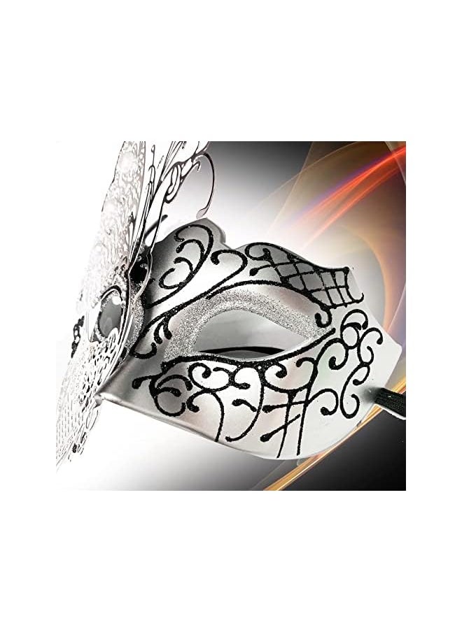 The Bros Masquerade Mask for Couples, Mardi Gras Venetian Side flower Mask, Masquerade Ball Masks, Metal Venetian Mardi Gras Prom Mask for Women Men (2 PCS)  - Image 4