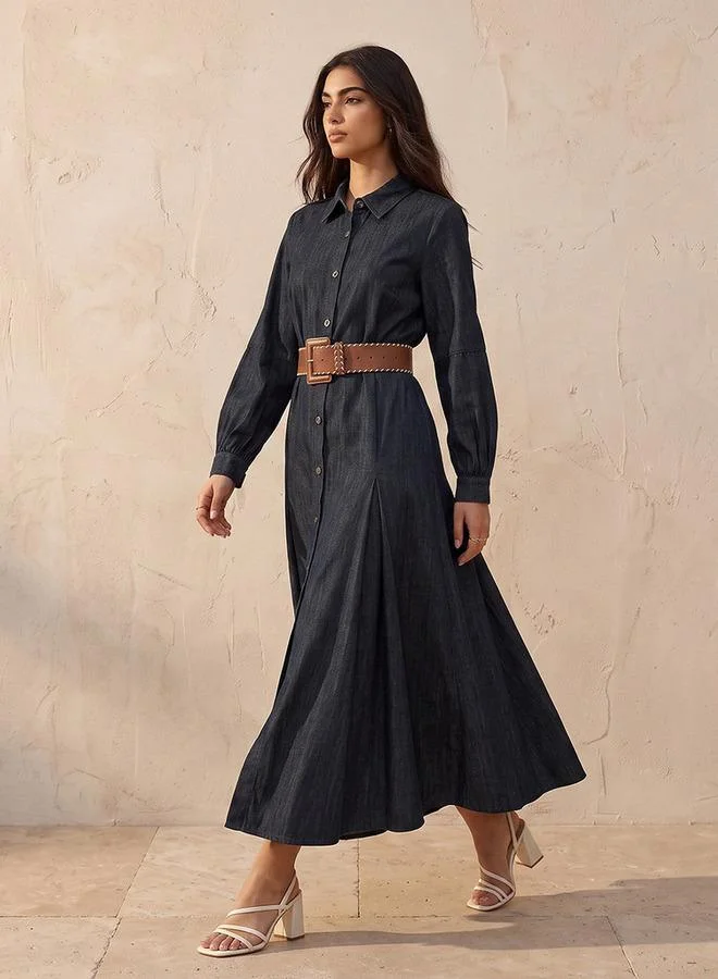 Lee Cooper BLUE Lee Cooper Maxi Cotton Shirt Dress with Belt for Women | Best Price UAE