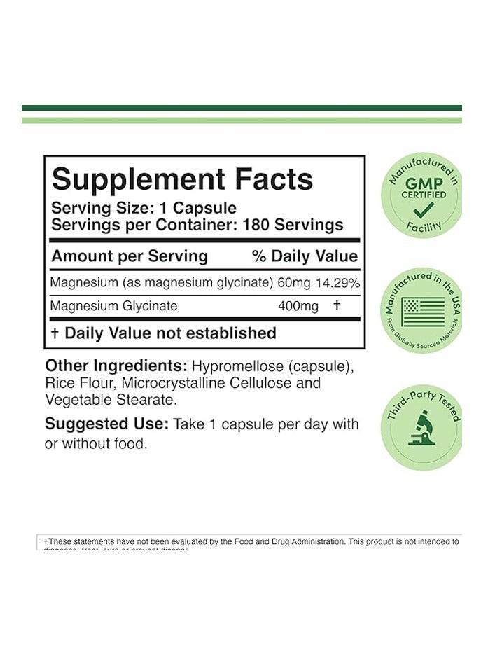 Double Wood Supplements Magnesium Glycinate 400mg 180 capsules Double Wood Supplements - Image 2