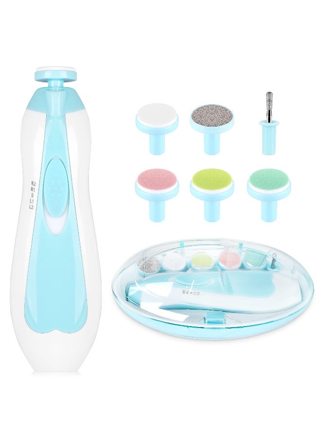 Lyaxm Baby Electric Nail File Drill for Newborn No Sharp Claws Hurt, 6 in 1 Safety Cutter Trimmer Clipper for Toes and Fingers (Blue) - Image 1