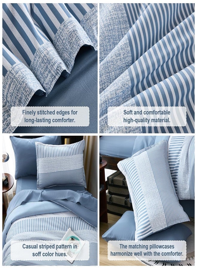 Cottolester Blue Comforter Set Twin Size,Classic Striped Comforters for Boys&Girls,5 Pieces Bed in A Bag Simple Neutral-Style Bedding Sets for Kids Teen - Image 5