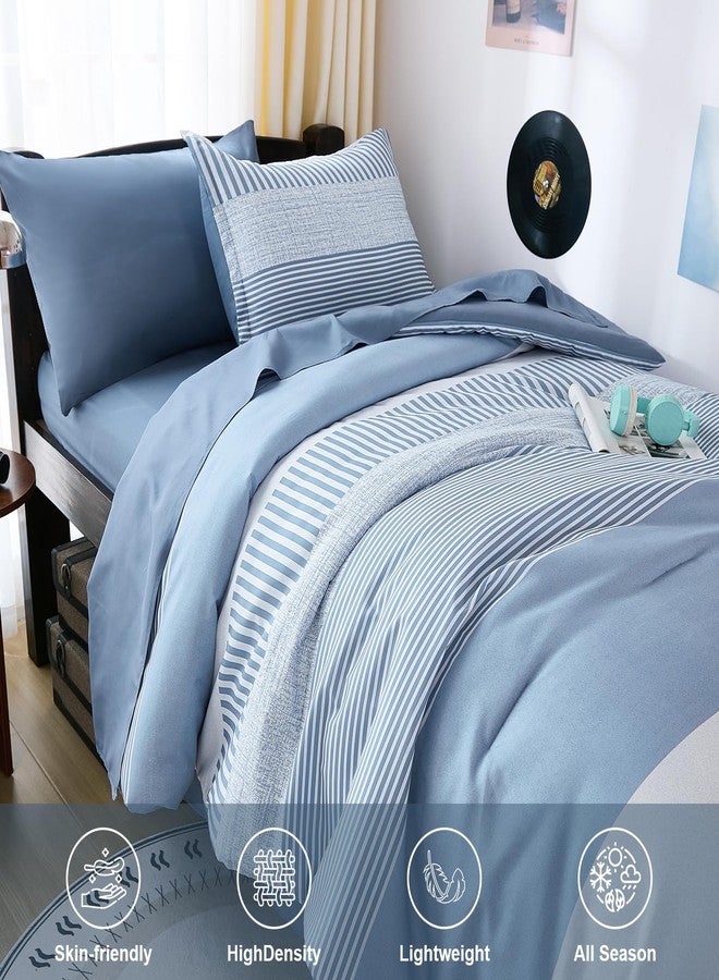 Cottolester Blue Comforter Set Twin Size,Classic Striped Comforters for Boys&Girls,5 Pieces Bed in A Bag Simple Neutral-Style Bedding Sets for Kids Teen - Image 4