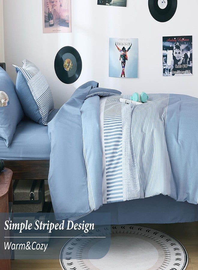 Cottolester Blue Comforter Set Twin Size,Classic Striped Comforters for Boys&Girls,5 Pieces Bed in A Bag Simple Neutral-Style Bedding Sets for Kids Teen - Image 3