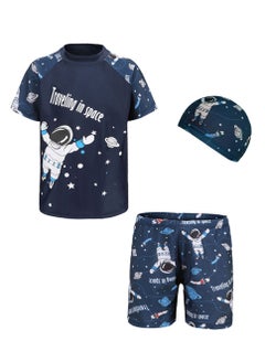 Generic 3pcs boys swimsuit and trunks set short sleeve swimming cap cartoon swimsuit  - Image 1