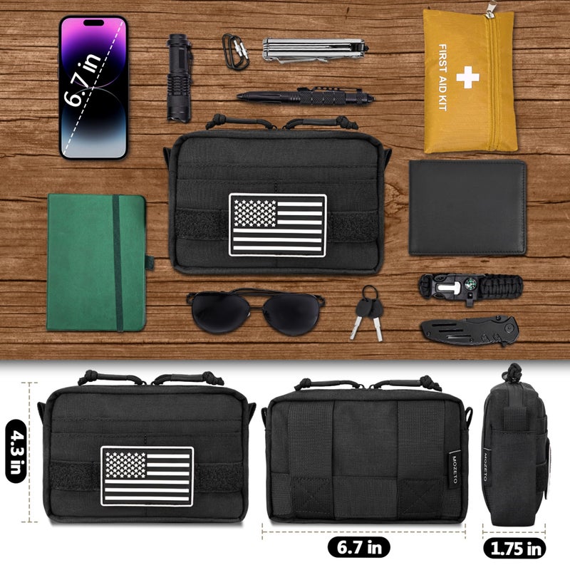 MOZETO Belt Pouches for Men, Water Resistant Small Belt Bag with USA Flag Patch, Pocket Organizer Storage EDC Gear for Work, Travel, Hiking(Black) - Image 2
