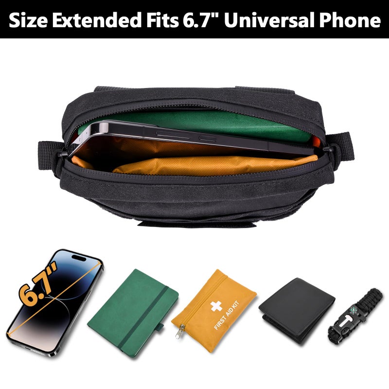 MOZETO Belt Pouches for Men, Water Resistant Small Belt Bag with USA Flag Patch, Pocket Organizer Storage EDC Gear for Work, Travel, Hiking(Black) - Image 4