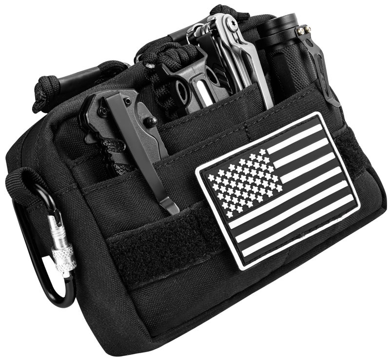 MOZETO Belt Pouches for Men, Water Resistant Small Belt Bag with USA Flag Patch, Pocket Organizer Storage EDC Gear for Work, Travel, Hiking(Black) - Image 1