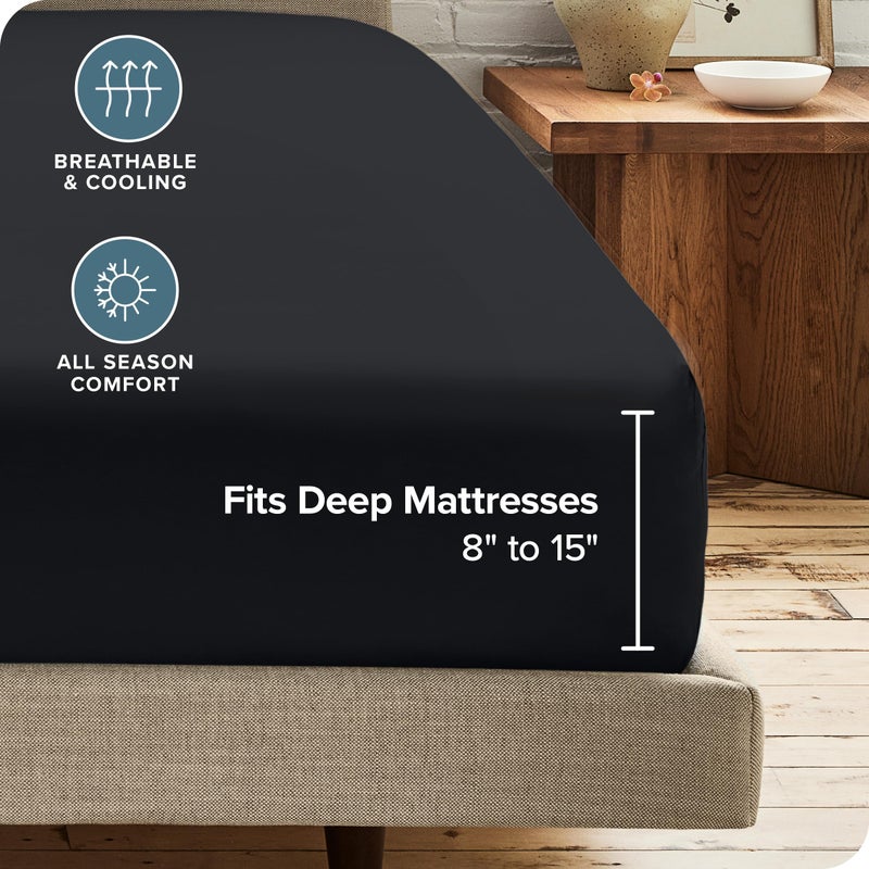 Bare Home Bare Home 2-Pack Fitted Bottom Sheets Twin - Premium 1800 Ultra-Soft Wrinkle Resistant Microfiber - Deep Pocket (Twin  Black)  - Image 4