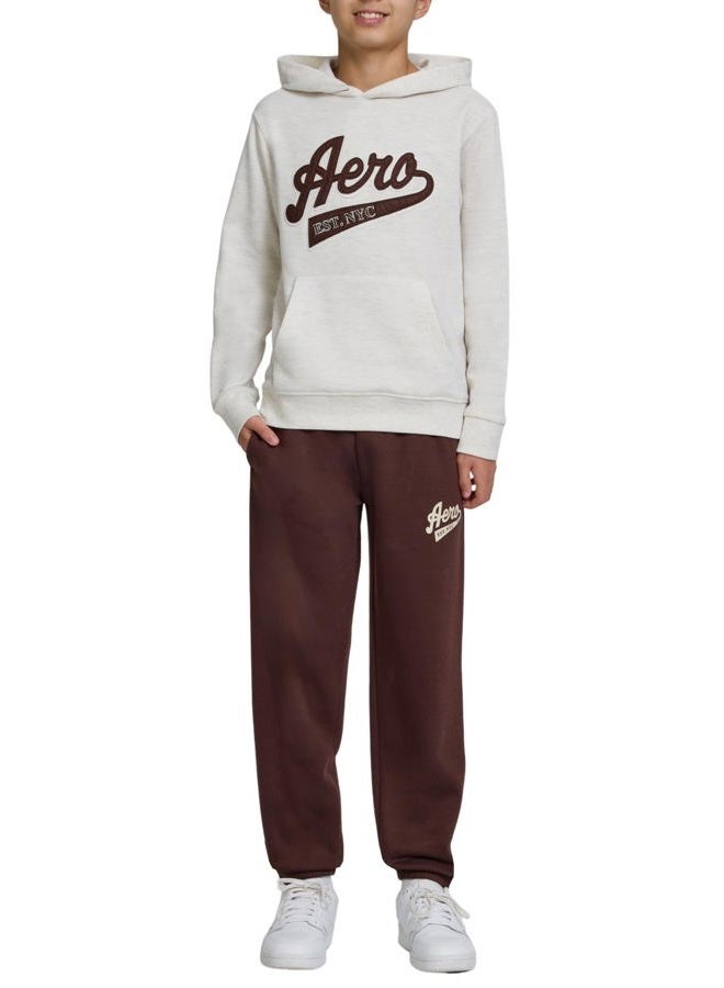 AEROPOSTALE Boys 2 Piece Outfit - Pullover Hoodie and Athletic Pants, Youth Jogger Sweatpants and Sweatshirt, Sizes 4-12, Oatmeal/Coffee, 5-6 - Image 1
