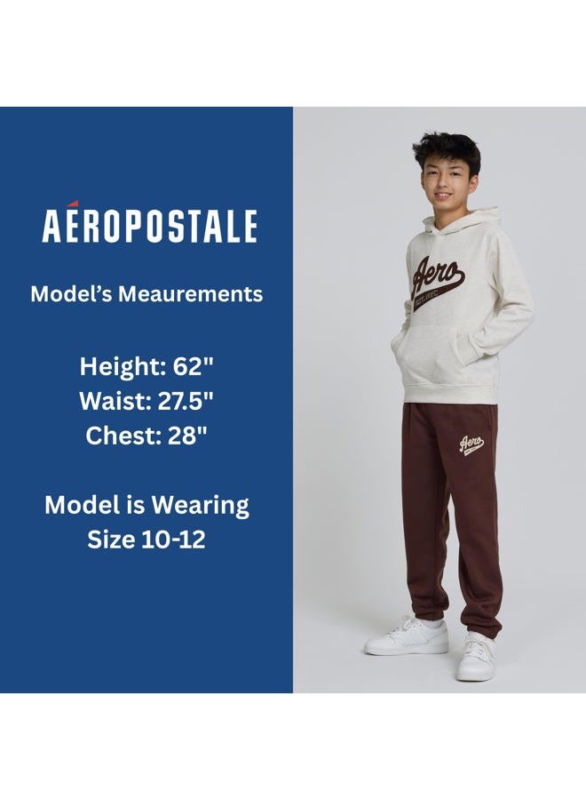 AEROPOSTALE Boys 2 Piece Outfit - Pullover Hoodie and Athletic Pants, Youth Jogger Sweatpants and Sweatshirt, Sizes 4-12, Oatmeal/Coffee, 5-6 - Image 4