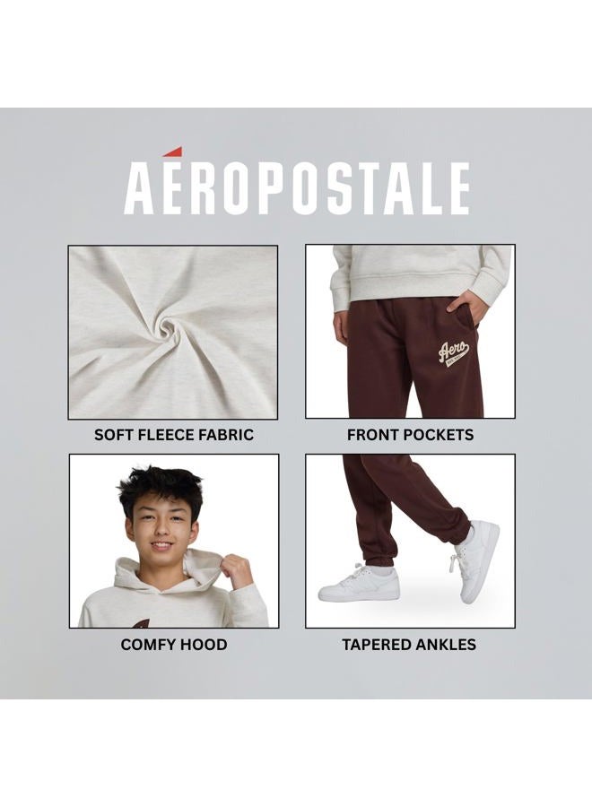 AEROPOSTALE Boys 2 Piece Outfit - Pullover Hoodie and Athletic Pants, Youth Jogger Sweatpants and Sweatshirt, Sizes 4-12, Oatmeal/Coffee, 5-6 - Image 5