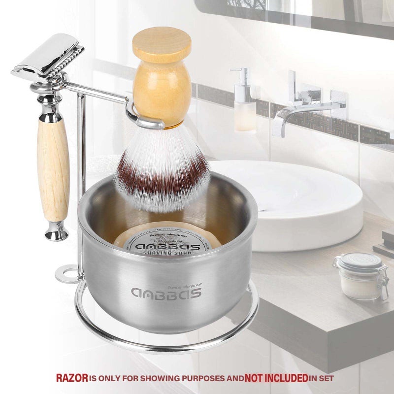 Anbbas Faux Badger Shaving Brush,Stainless Steel Shaving Razor and Brush Stand, Shaving Bowl and 100g Natural Soap Puck Refill,4in1 Wet Shave Kit for Men - Image 2