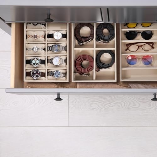 La Trove Combo Organizer Tray Set of 3 (Cream) | Drawer Storage for Watches, Sunglasses & Belts | Jewelry & Accessories Organizer for Men & Women - Image 5