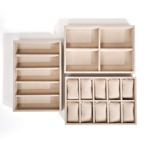 La Trove Combo Organizer Tray Set of 3 (Cream) | Drawer Storage for Watches, Sunglasses & Belts | Jewelry & Accessories Organizer for Men & Women - Image 3