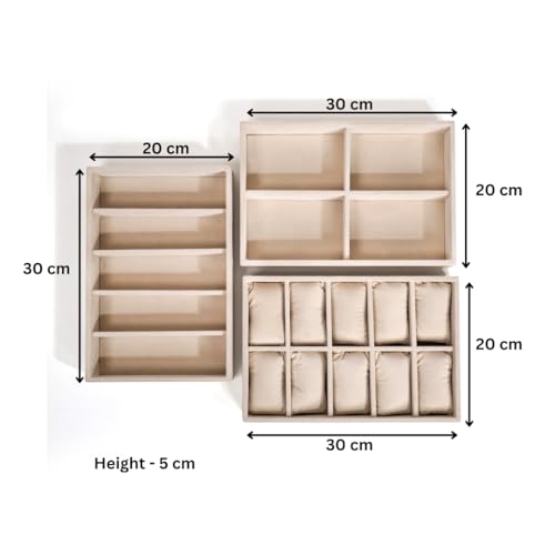 La Trove Combo Organizer Tray Set of 3 (Cream) | Drawer Storage for Watches, Sunglasses & Belts | Jewelry & Accessories Organizer for Men & Women - Image 4
