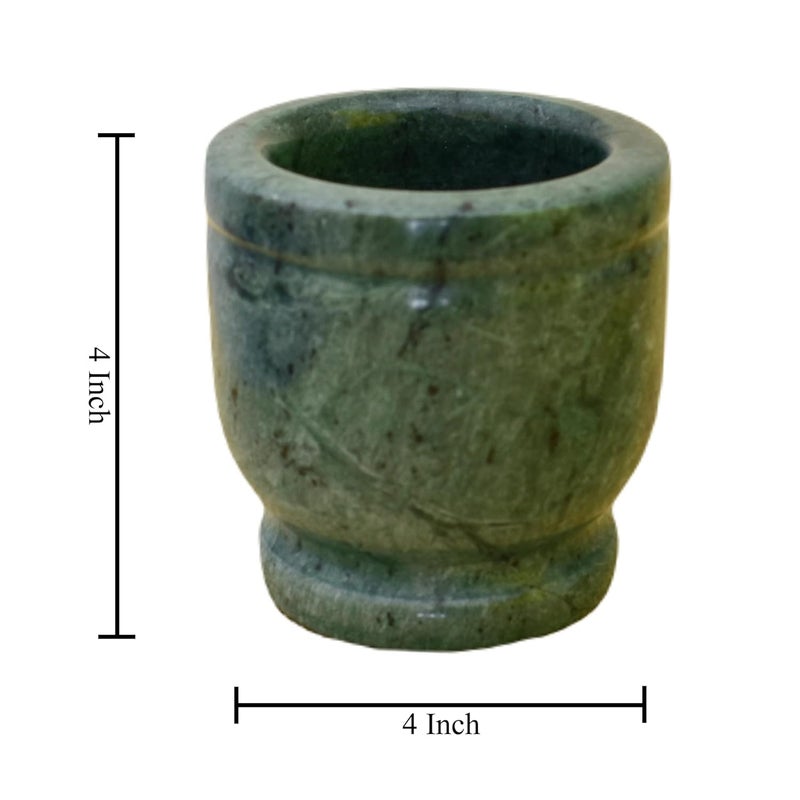 KunhaR Natural green Marble Mortar and Pestle Set Imam Dasta Ohkli Musal Kharal 4 x 4 Inches GreenFull Polish - Image 2