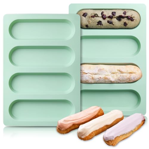 QELEG 2 Pcs Eclair Silicone Molds Hot Dog Bun Granola Bar Mold Nonstick & Heat proof Baking Pan Bread Mold for Homemade Hotdog Bun Rolls - Image 1