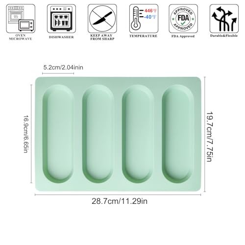 QELEG 2 Pcs Eclair Silicone Molds Hot Dog Bun Granola Bar Mold Nonstick & Heat proof Baking Pan Bread Mold for Homemade Hotdog Bun Rolls - Image 2