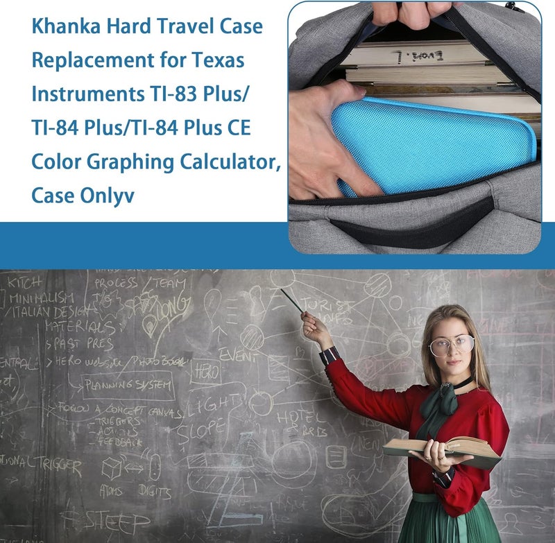 Khanka حافظة تخزين لآلة حاسبة Texas Instruments TI - 84 Python/TI-83 Plus/TI-84 Plus/TI-84 Plus CE الملونة، حافظة فقط (أزرق بيونيك) - Image 3