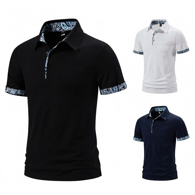 Men's Short Sleeve Polo Shirt Summer European Size Contrast Collar Casual Top