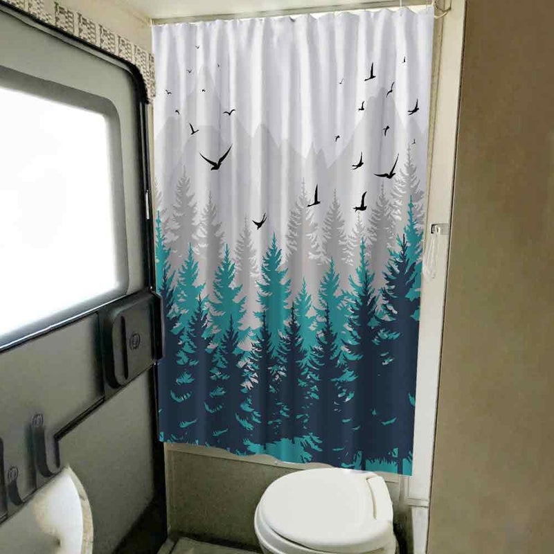 Careyoungs RV Shower Curtains Forest Mountain Happy Camper  Fabric RV Bathroom Curtain Sets with Hooks 47WX64H Inches - Image 2