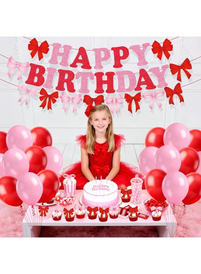 Innovoscape Red Bow Birthday Party Decorations Banner Red Pink Bow Happy Birthday Banner - Image 5