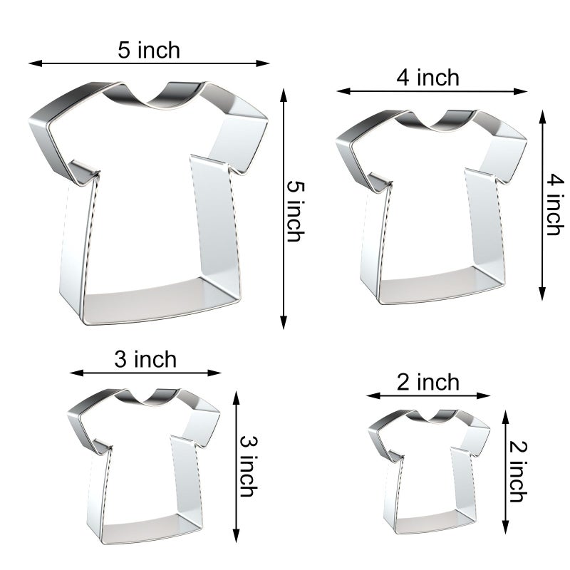 QAAQS T-Shirt/Sports Jersey/Medical Scrub/Baby Shirt Cookie Cutter Set - 5""  4""  3""  2"" - 4 Piece - Stainless Steel  - Image 2
