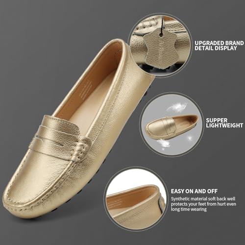 Artisure Women's Classic Handsewn Gold Genuine Leather Penny Loafers Driving Moccasins Casual Boat Shoes Slip On Fashion Office Comfort Flats 6.5 M US SKS-1221JIN065 - Image 5
