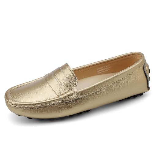 Artisure Women's Classic Handsewn Gold Genuine Leather Penny Loafers Driving Moccasins Casual Boat Shoes Slip On Fashion Office Comfort Flats 6.5 M US SKS-1221JIN065 - Image 2