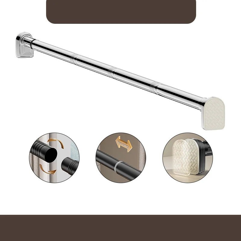 Bluejw Modern Multifunctional Stainless Steel Telescopic Shower Curtain Rod - Punch-Free, Extendable, for Bathroom, Balcony, Clothes - Includes Shower Curtain Rings - Image 1