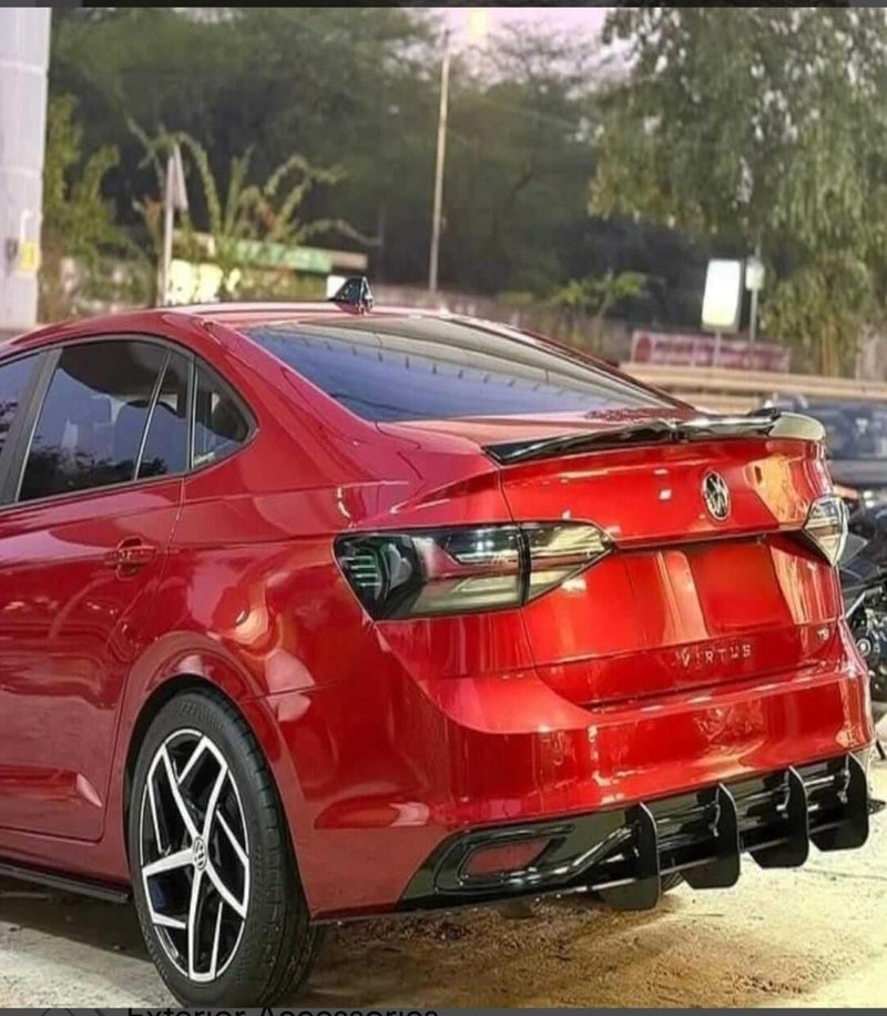 AUTO MT Rear 4 Fin Virtus Diffuser Bumper Lip car 4 Wing ABS Acrylic Spoiler Glossy Black Car Attractive Spoiler for Car Exteriors Auto Accessories for Decoration - Image 1