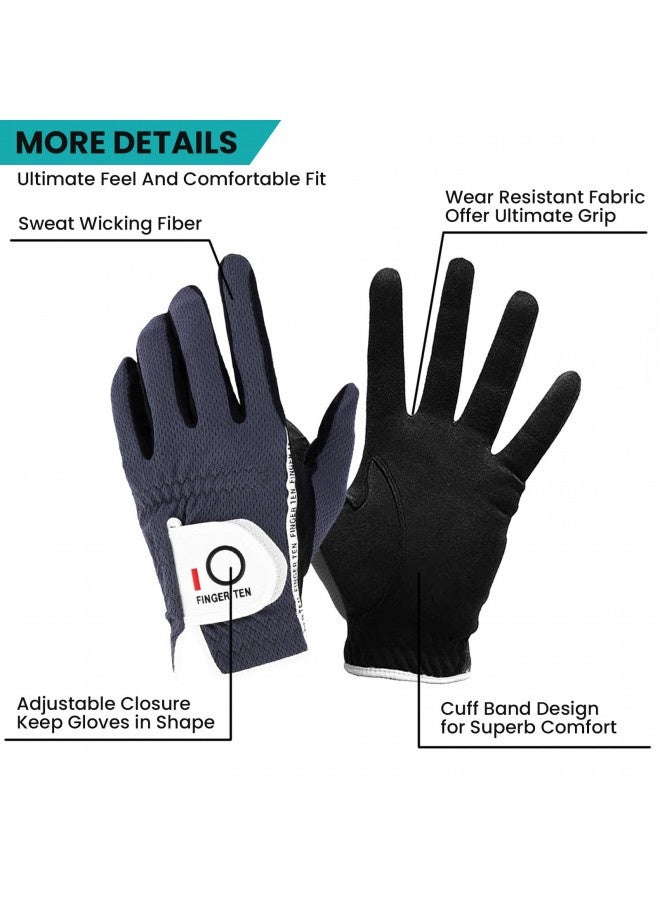 FINGER TEN Finger Ten Men’S Golf Gloves Left Hand Right Value 6 Pack, Rain Hot Wet Weather Grip, Color Black Grey, Fit Small Medium Large Xl (25=M/Large Grey) - Image 1