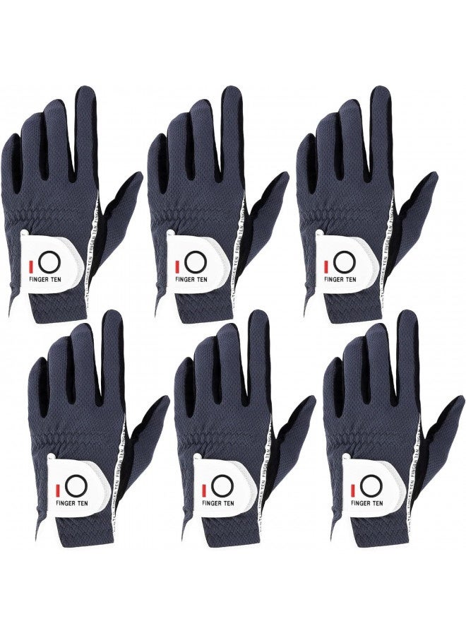 FINGER TEN Finger Ten Men’S Golf Gloves Left Hand Right Value 6 Pack, Rain Hot Wet Weather Grip, Color Black Grey, Fit Small Medium Large Xl (25=M/Large Grey) - Image 4