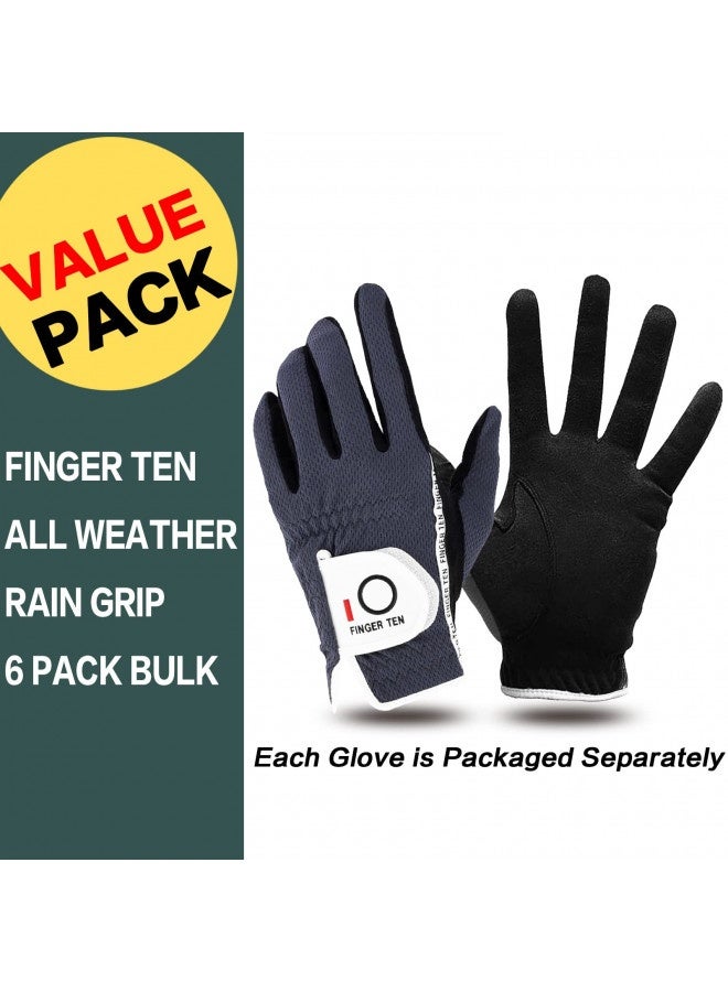 FINGER TEN Finger Ten Men’S Golf Gloves Left Hand Right Value 6 Pack, Rain Hot Wet Weather Grip, Color Black Grey, Fit Small Medium Large Xl (25=M/Large Grey) - Image 3