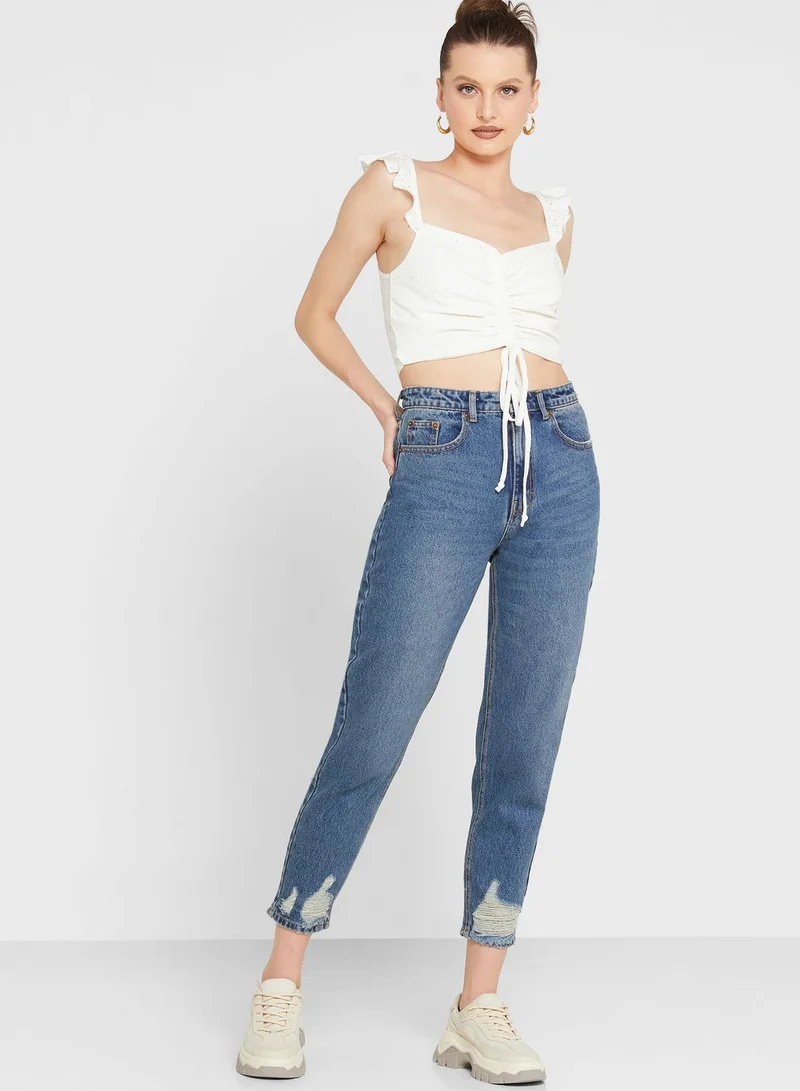 I SAW IT FIRST Ruffle Detail Ruched Crop Top