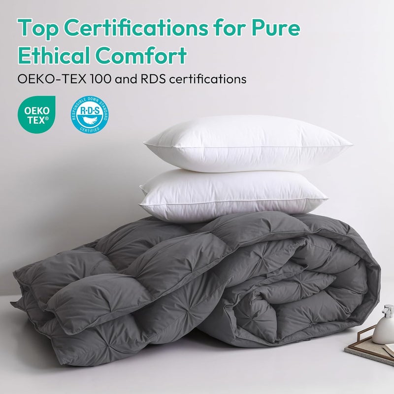 Three Geese Pinch Pleat Waterfowl Feathers and Down Comforter Twin Size Duvet Insert,750+ Fill Power,1200TC 100% Cotton, Premium All Seasons Gray Warm Hotel Comforter with 8 Tabs. - Image 3